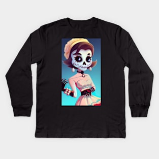 chic sugar skull girl Kids Long Sleeve T-Shirt